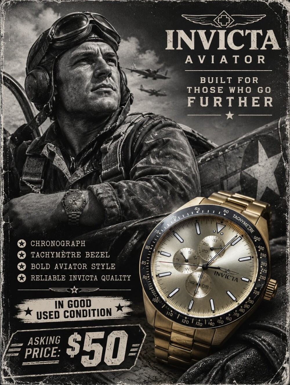 Invicta Men’s Aviator Chronograph Gold-Tone Watch